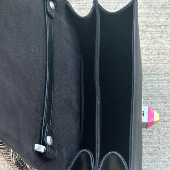 Pre owned Fendi small Black Studded Logo Kan I Leather Crossbody Bag Multi Color - Picture 5 of 8